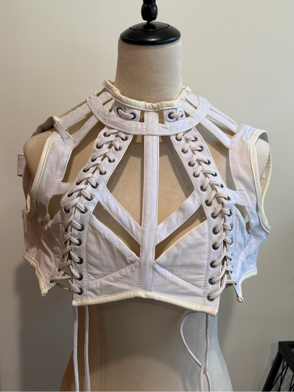 Worn - EDC/Coachella Festival White Lace-Up Strappy Crop Top